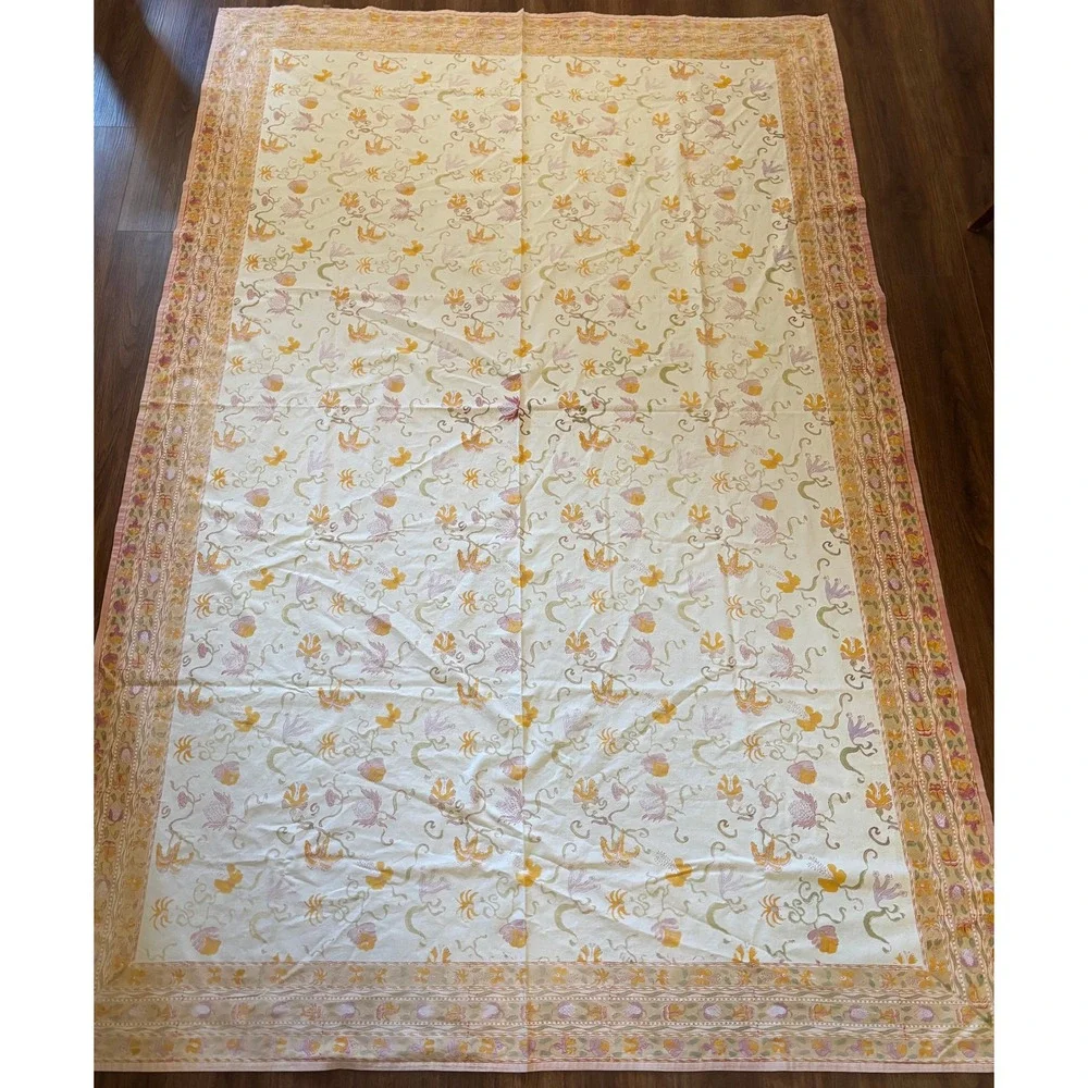 Couleur Nature Bruno Lamy Floral Cotton Tablecloth 72x59 Pink Yellow 2460